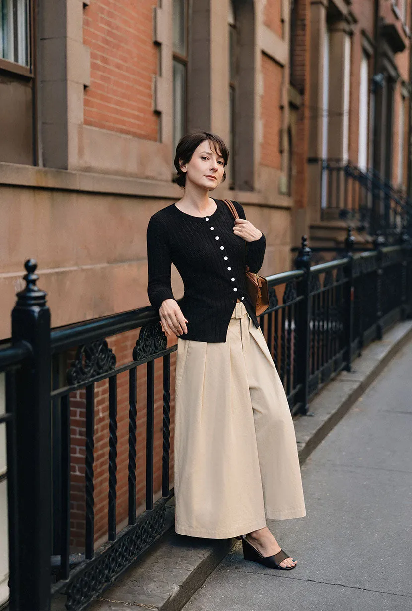 Darby Wide-Leg Cotton Pants - Khaki sold by Etela Petite product image thumbnail 3