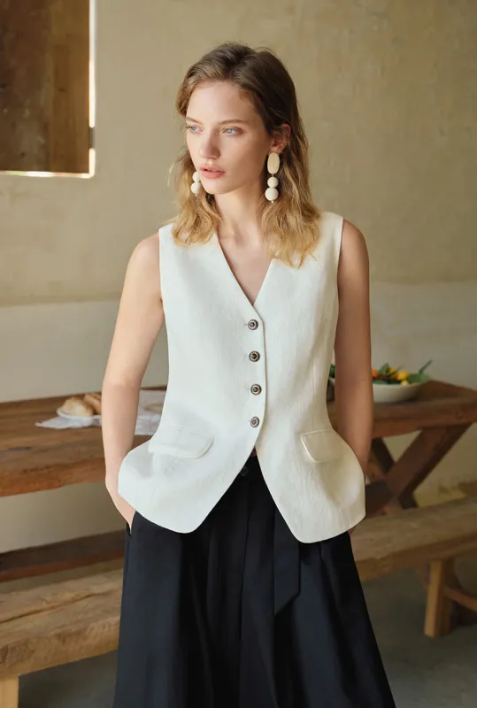 Darien Linen Vest - Ivory made by Petite Studio