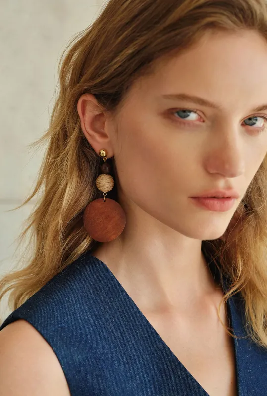Fia Rattan Wood Drop Earrings made by Petite Studio