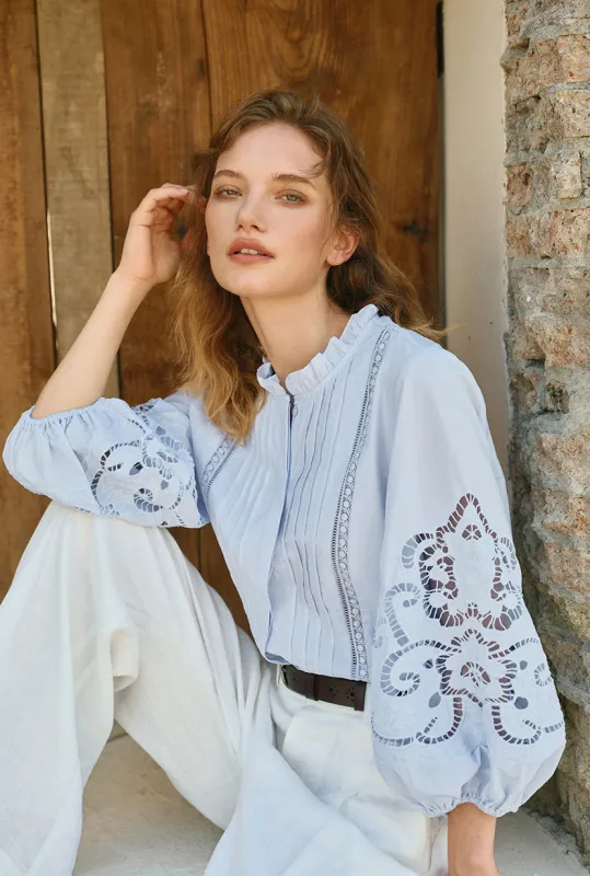 Chandler Cotton Blouse - Sky made by Petite Studio
