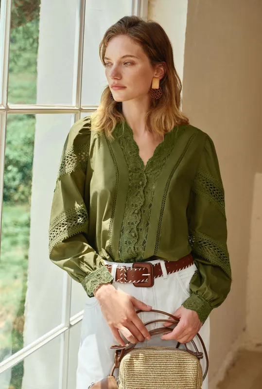 Drew Cotton Blouse - Green made by Petite Studio