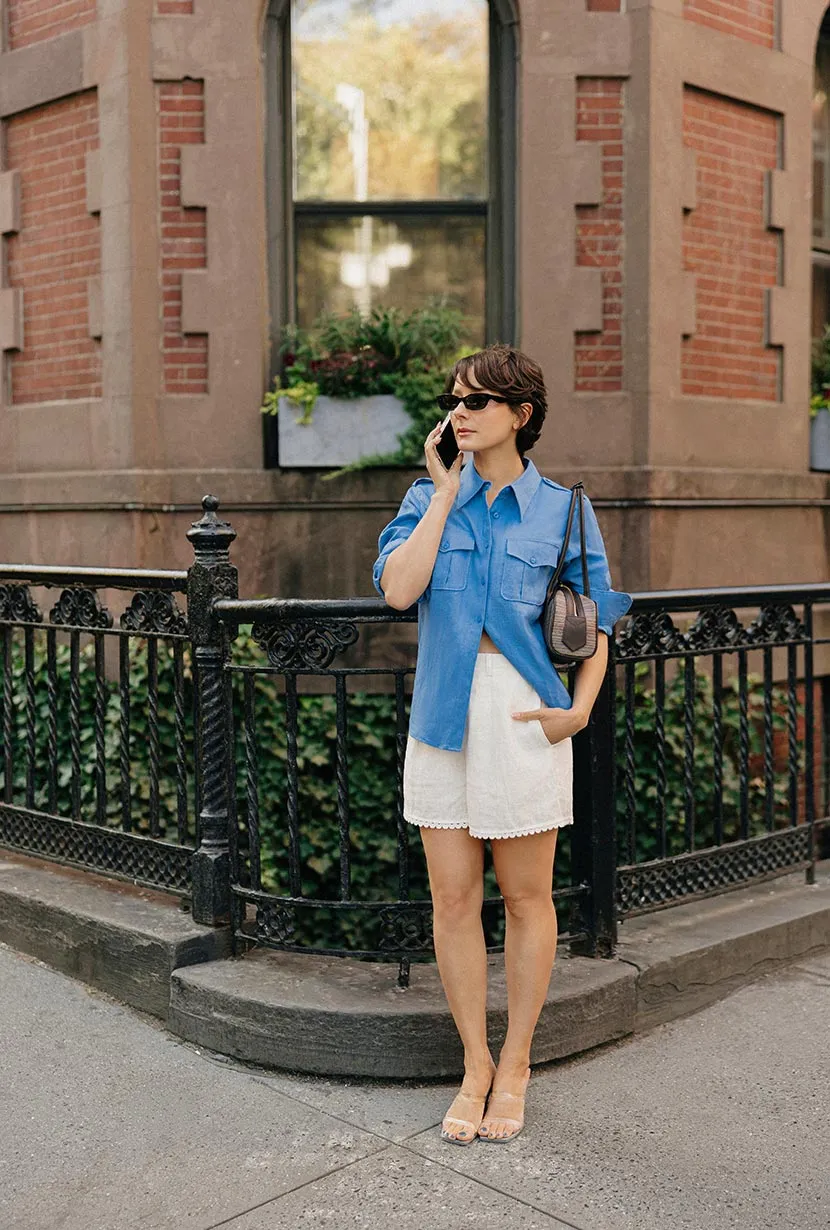 Dana Linen Shirt Jacket - Blue sold by Etela Petite product image thumbnail 5
