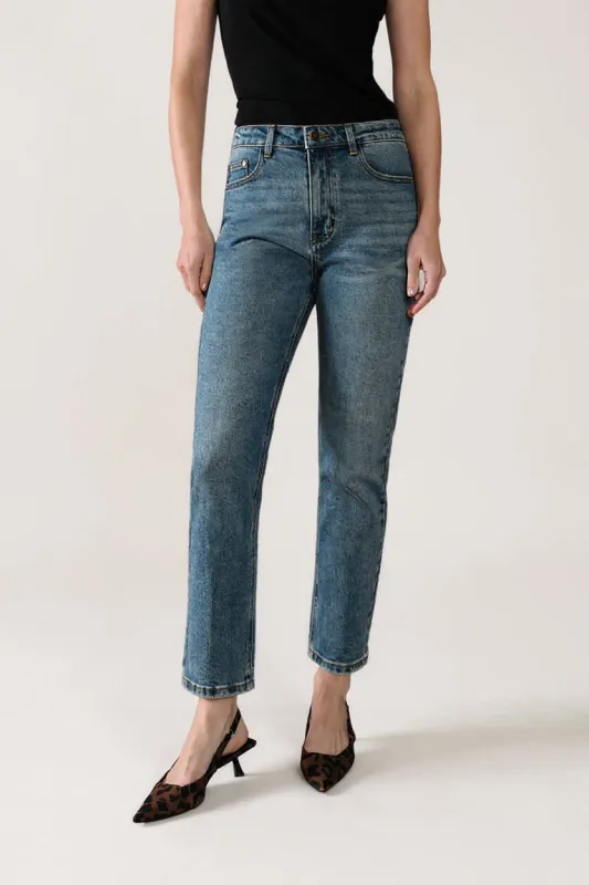Enid High-Rise Slim Ankle Jeans - Blue made by Petite Studio
