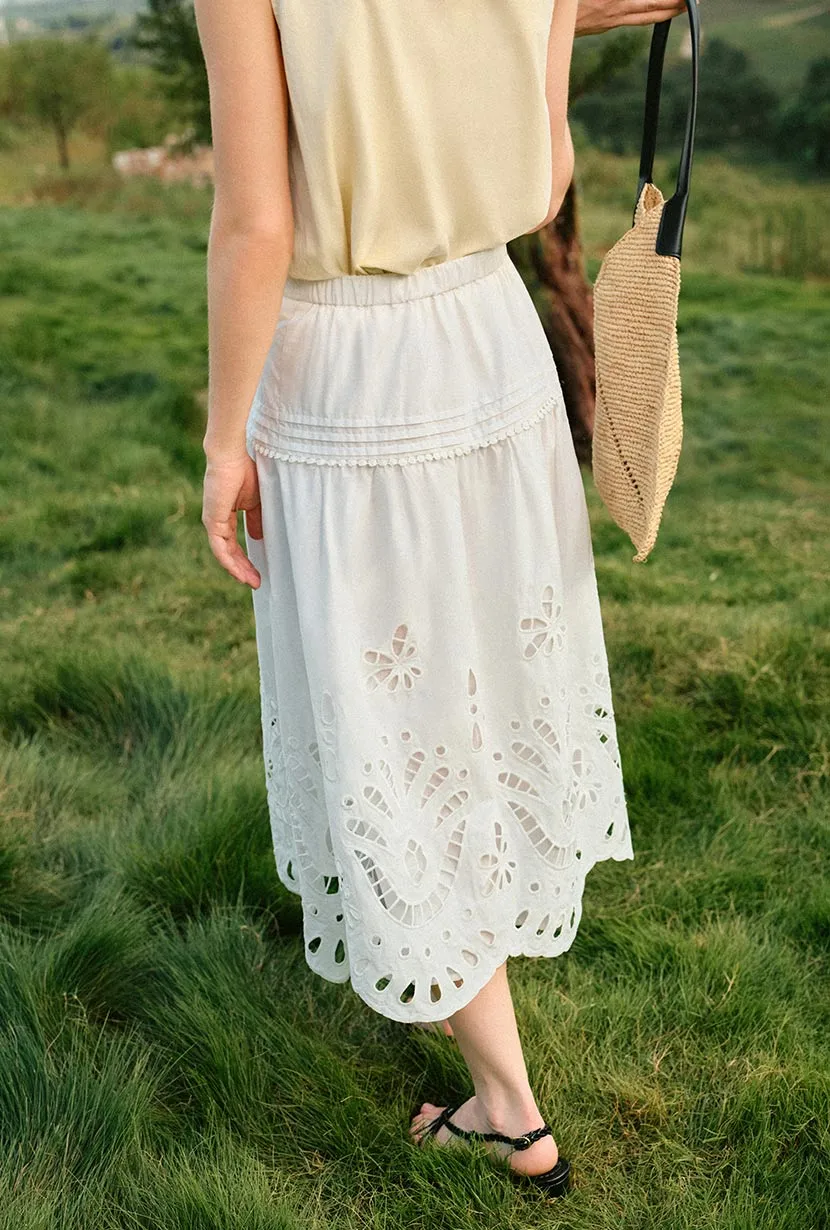 Edna Cotton Embroidered Skirt - White sold by Etela Petite product image thumbnail 3