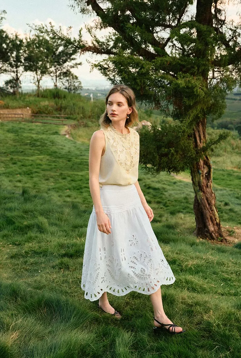 Edna Cotton Embroidered Skirt - White sold by Etela Petite product image thumbnail 4