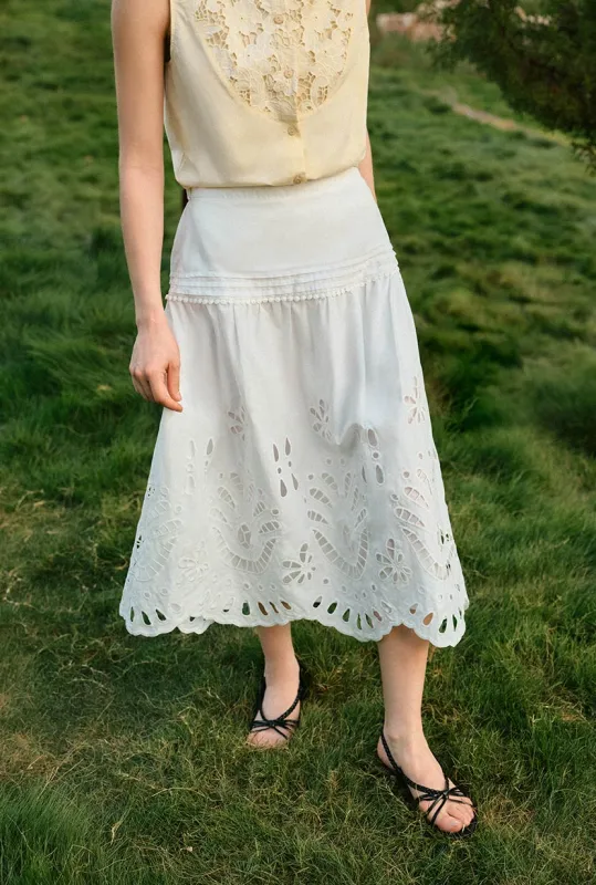 Edna Cotton Embroidered Skirt - White made by Petite Studio