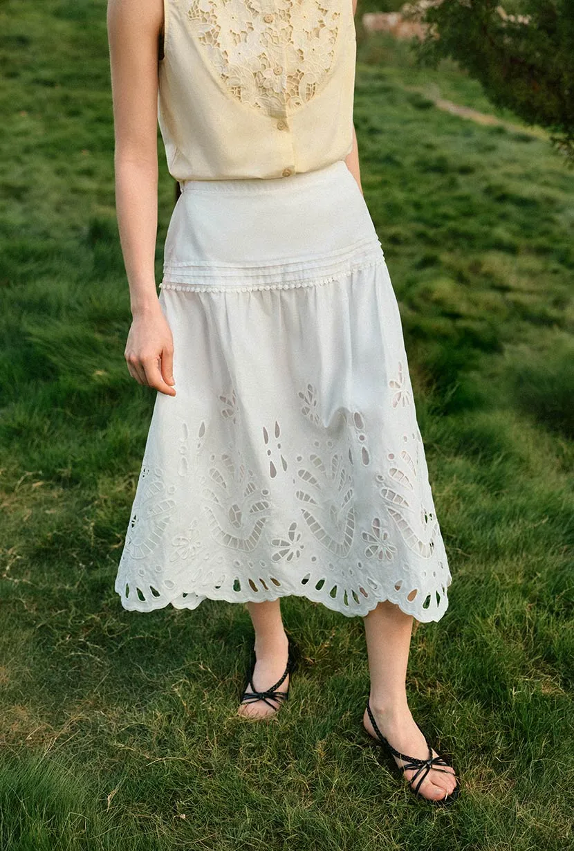 Edna Cotton Embroidered Skirt - White sold by Etela Petite