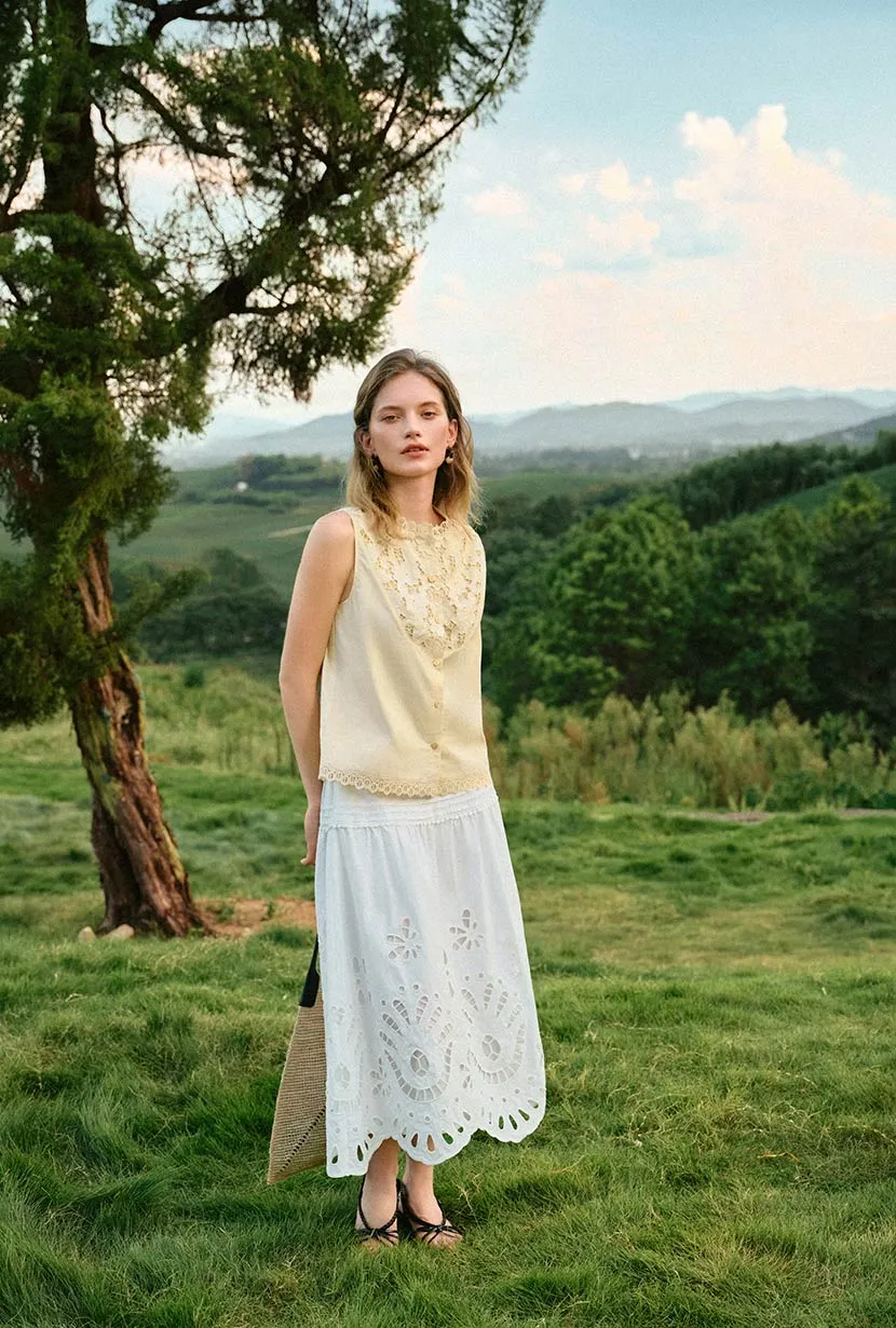 Edna Cotton Embroidered Skirt - White sold by Etela Petite product image thumbnail 5