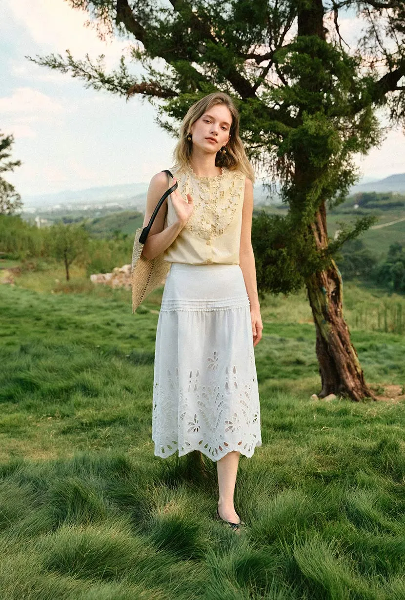 Edna Cotton Embroidered Skirt - White sold by Etela Petite product image thumbnail 2