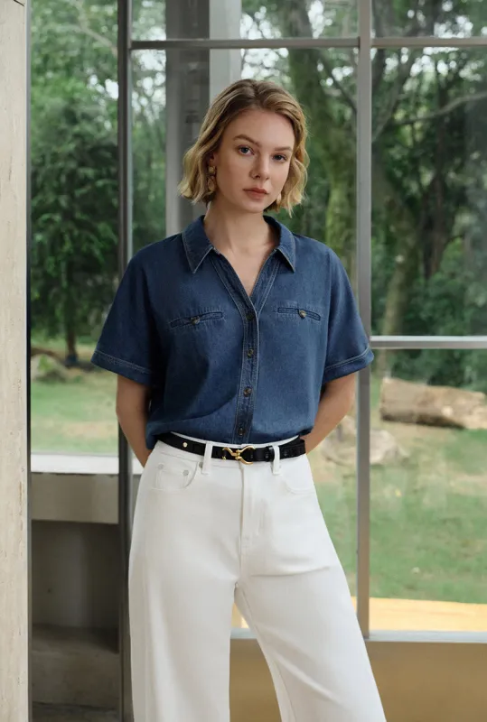 Eris Cotton Shirt - Denim Blue made by Petite Studio