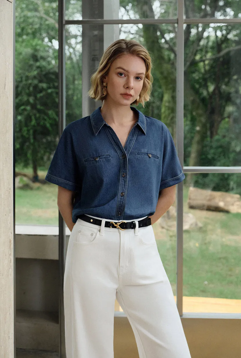 Eris Cotton Shirt - Denim Blue sold by Etela Petite