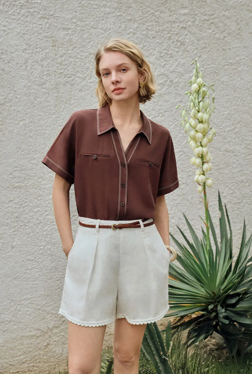 Eris Linen Shirt - Chocolate sold by Etela Petite product image thumbnail 3