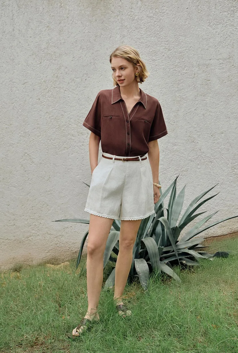 Eris Linen Shirt - Chocolate sold by Etela Petite product image thumbnail 4