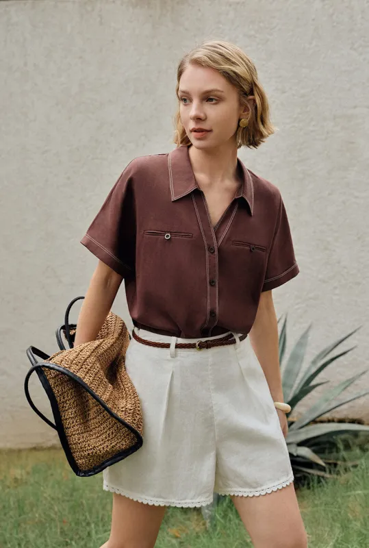 Eris Linen Shirt - Chocolate made by Petite Studio
