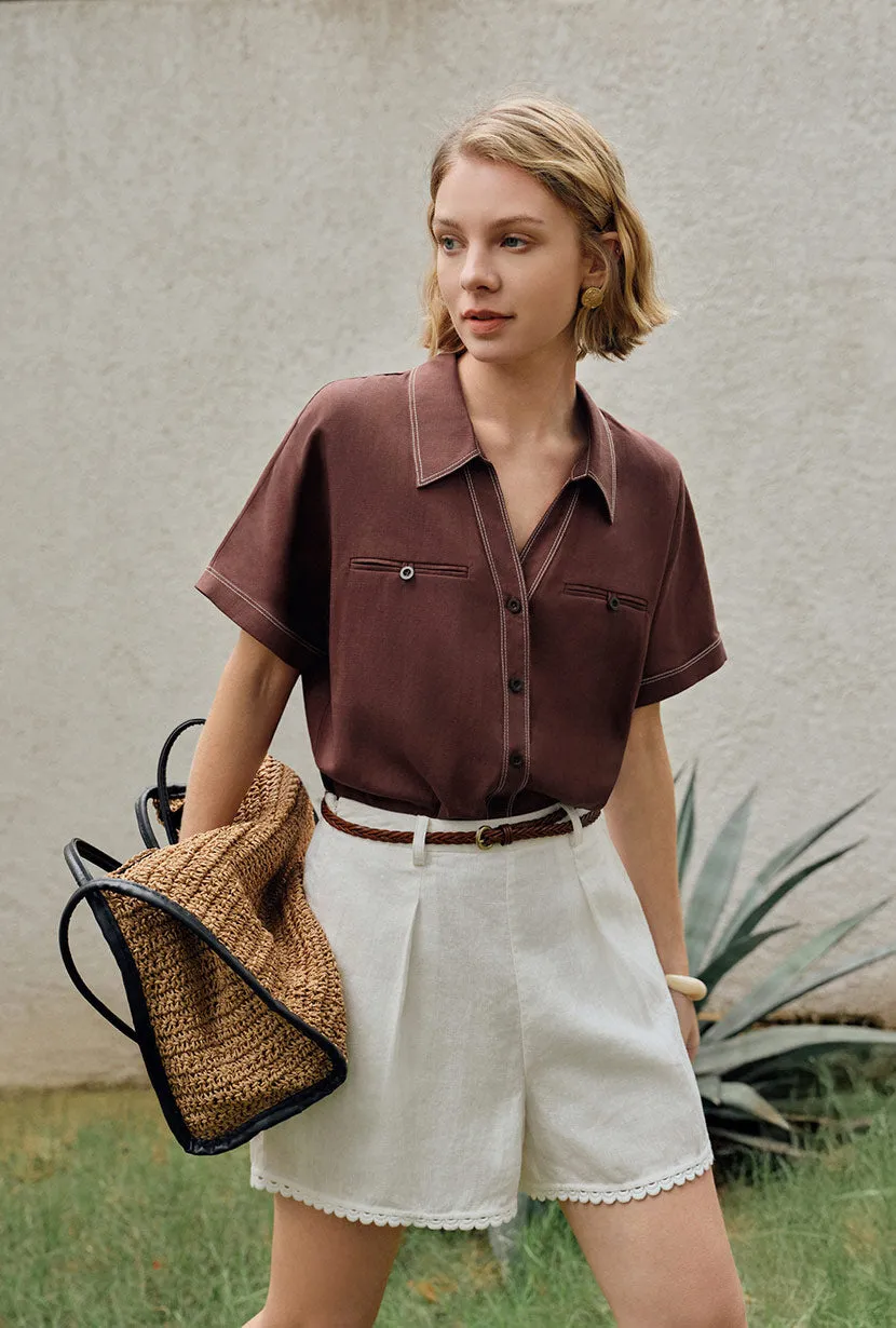 Eris Linen Shirt - Chocolate sold by Etela Petite