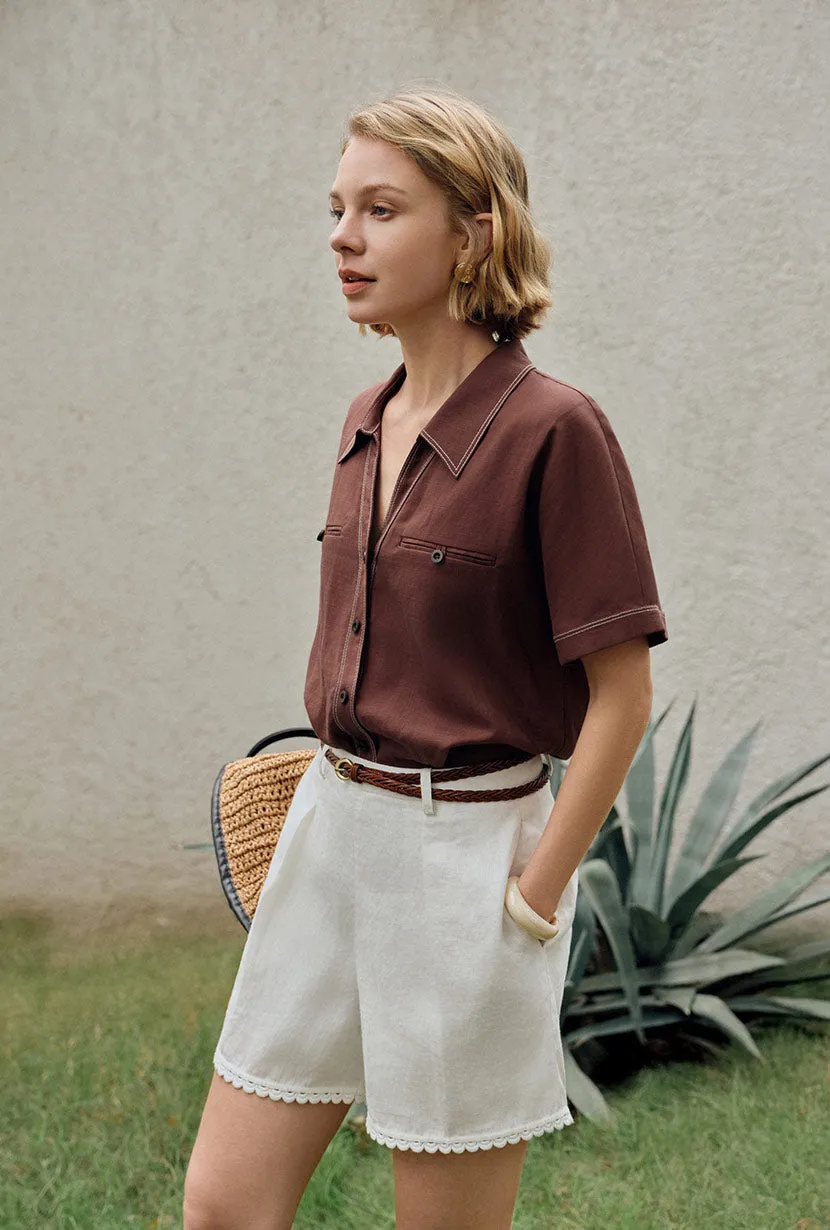 Eris Linen Shirt - Chocolate sold by Etela Petite product image thumbnail 5