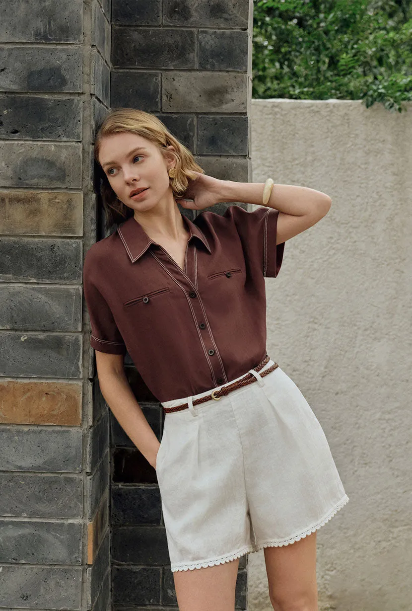 Eris Linen Shirt - Chocolate sold by Etela Petite product image thumbnail 2