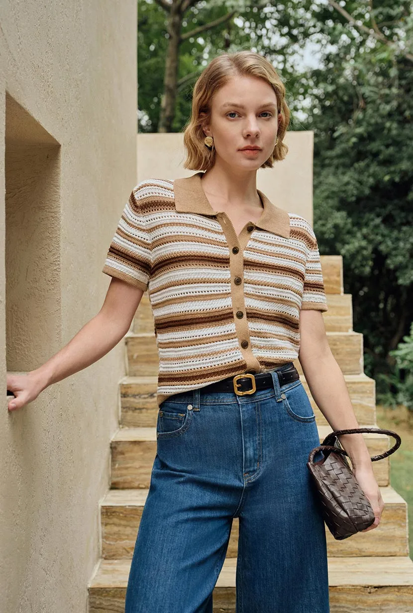 Dotty Cotton Crochet Top - Striped sold by Etela Petite product image thumbnail 4