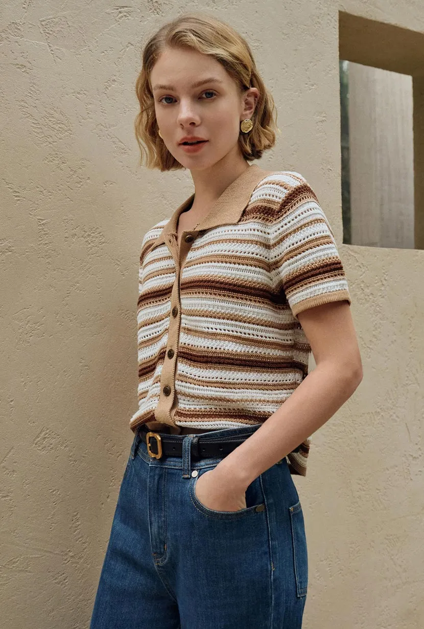 Dotty Cotton Crochet Top - Striped sold by Etela Petite product image thumbnail 2