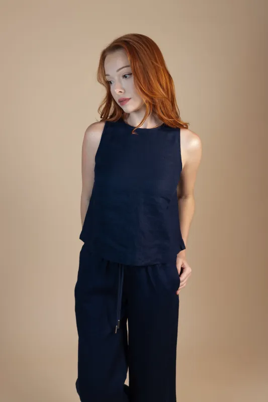 The Colette Linen Top – Navy │ Petite made by Etela Petite