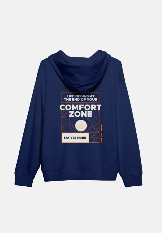 Navy 'Comfort Zone' Hoodie sold by Seek Discomfort