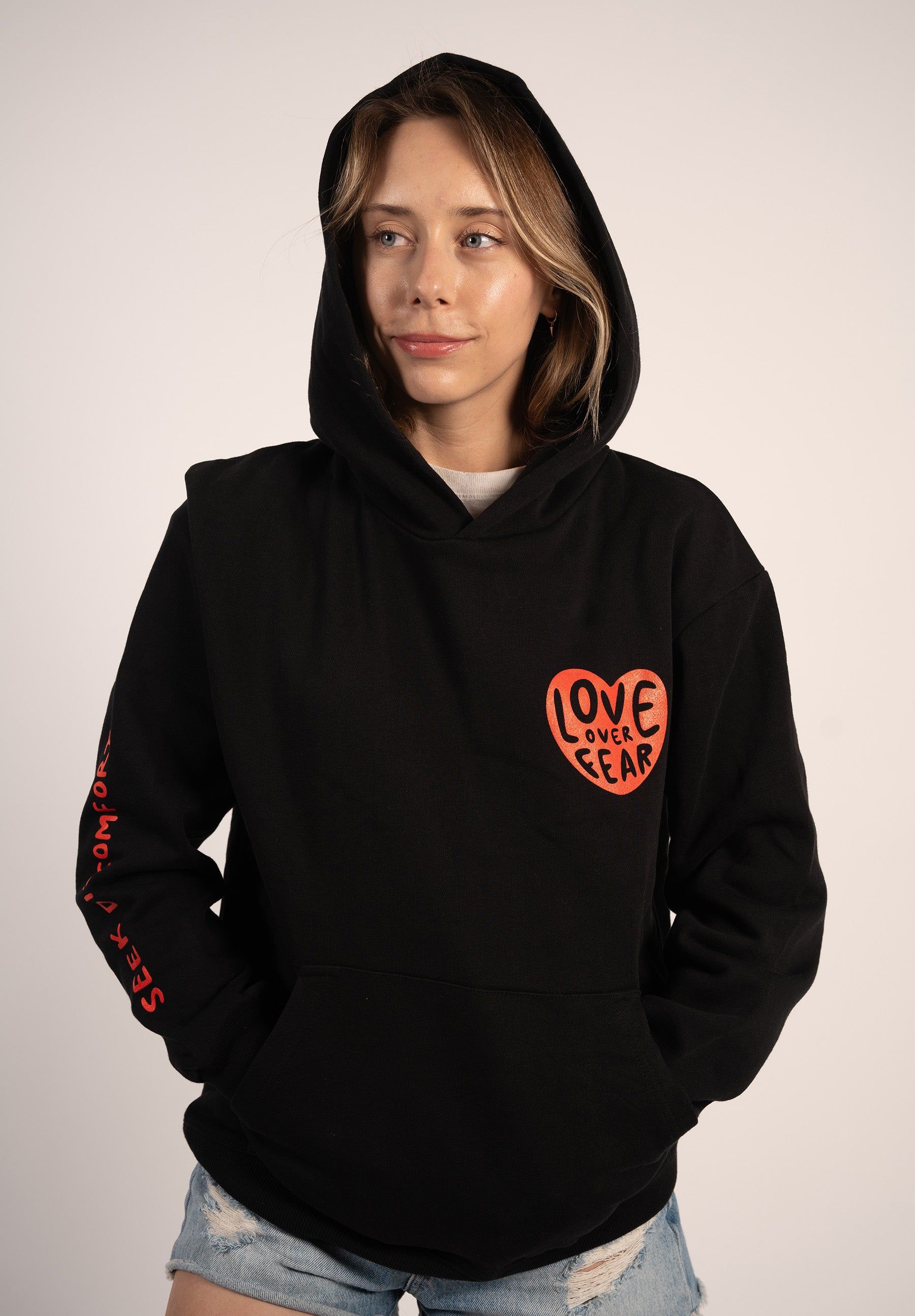Black Love Over Fear Hoodie sold by Seek Discomfort product image thumbnail 3