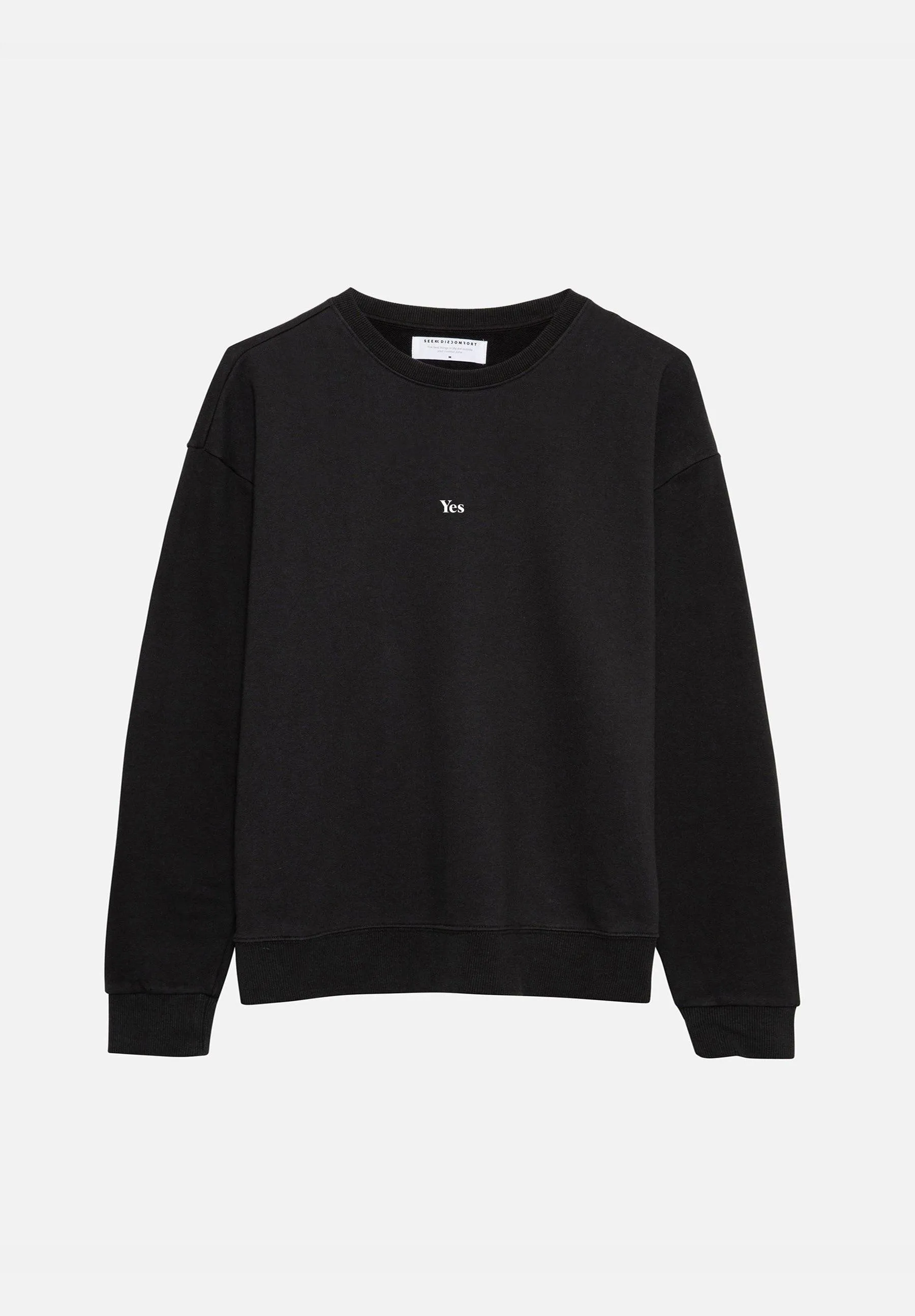 Black 'Yes' Essential Sweatshirt sold by Seek Discomfort