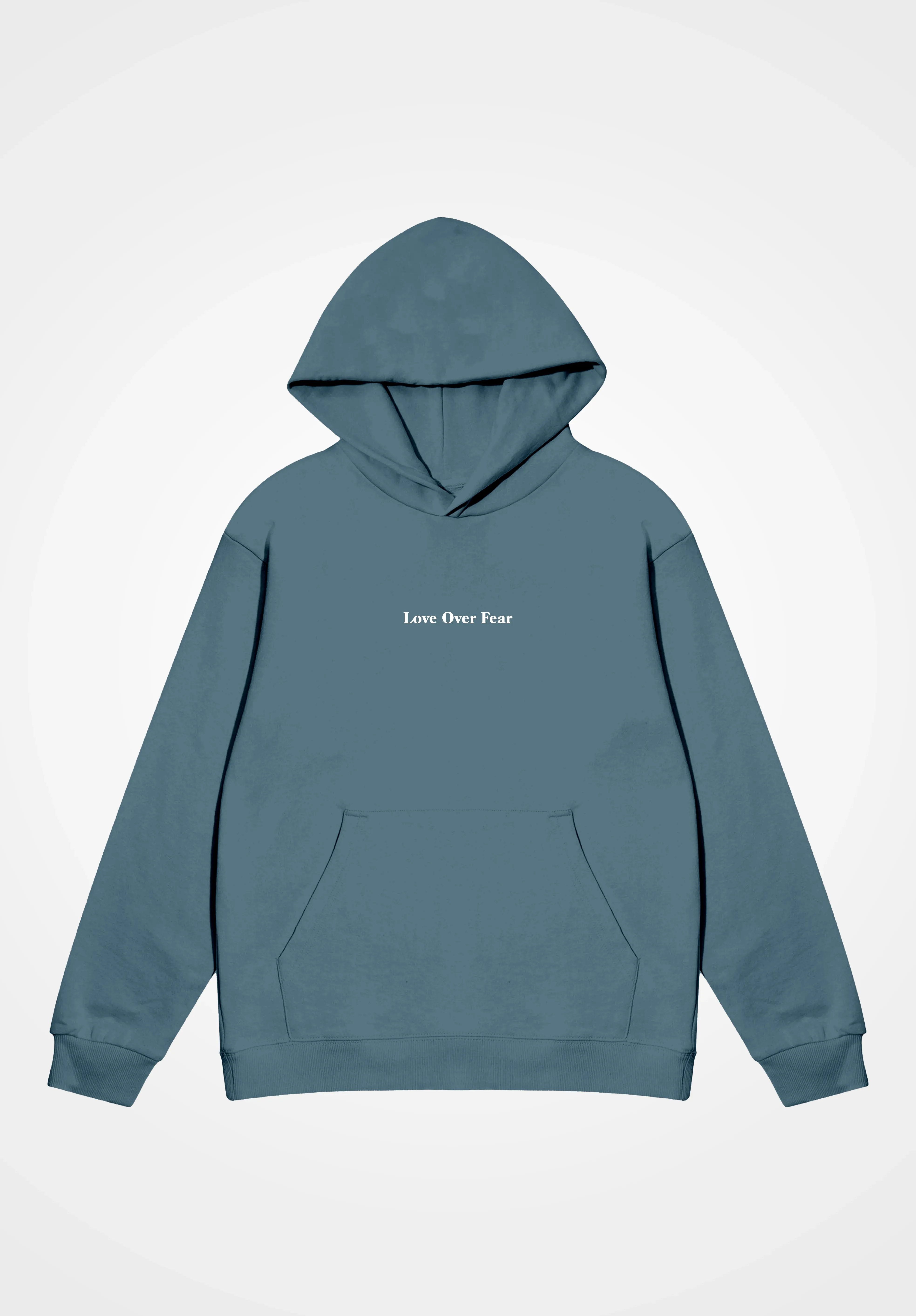 Slate 'Love Over Fear' Essential Hoodie sold by Seek Discomfort