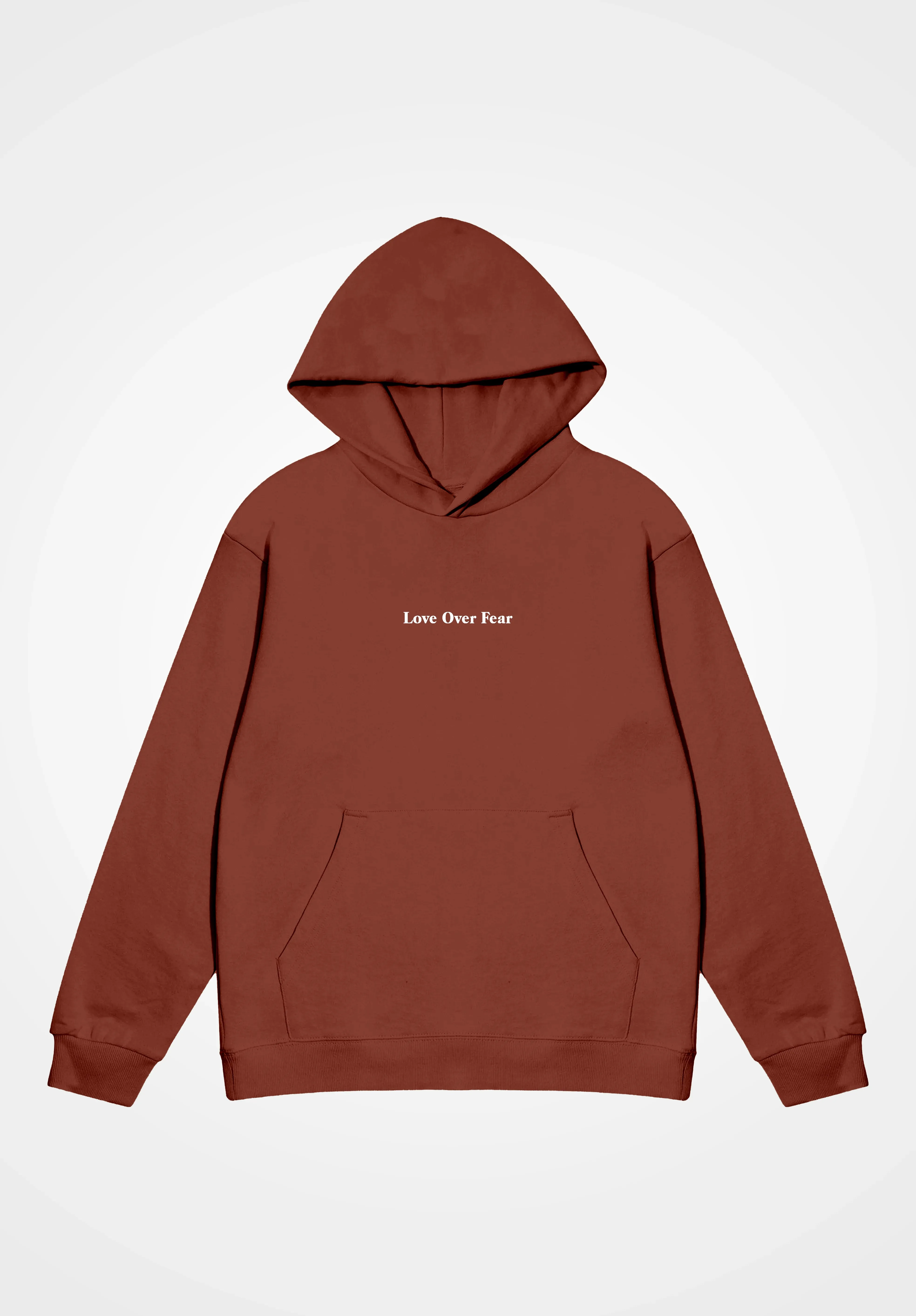Burnt Peach 'Love Over Fear' Essential Hoodie sold by Seek Discomfort