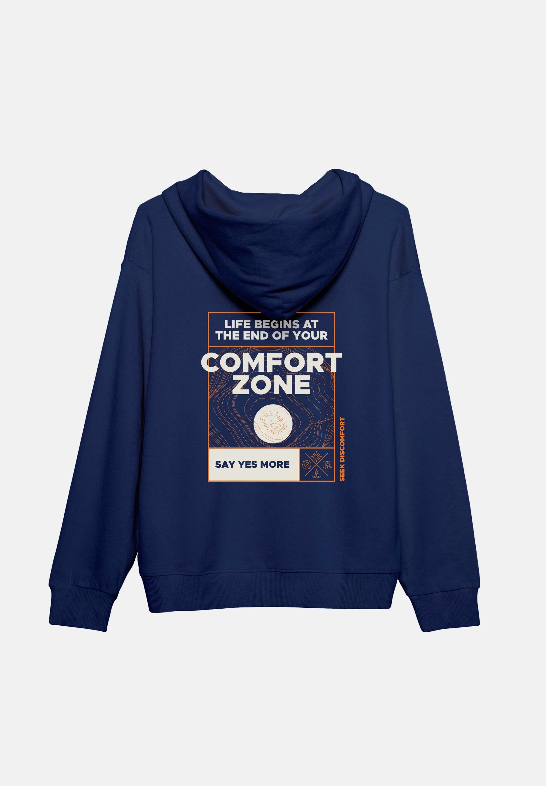 Navy 'Comfort Zone' Hoodie sold by Seek Discomfort