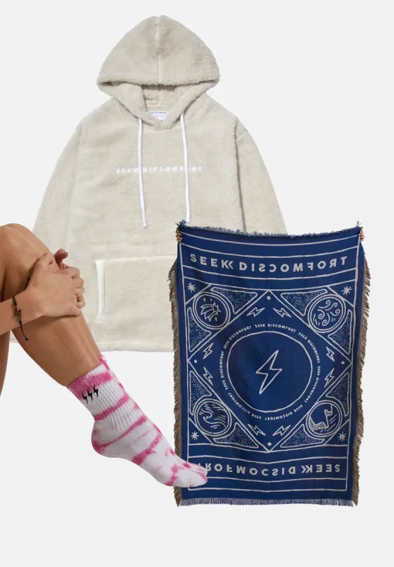 Cozy Bundle (Cloud Sherpa Hoodie + Woven Blanket + Walk Freely Socks) sold by Seek Discomfort