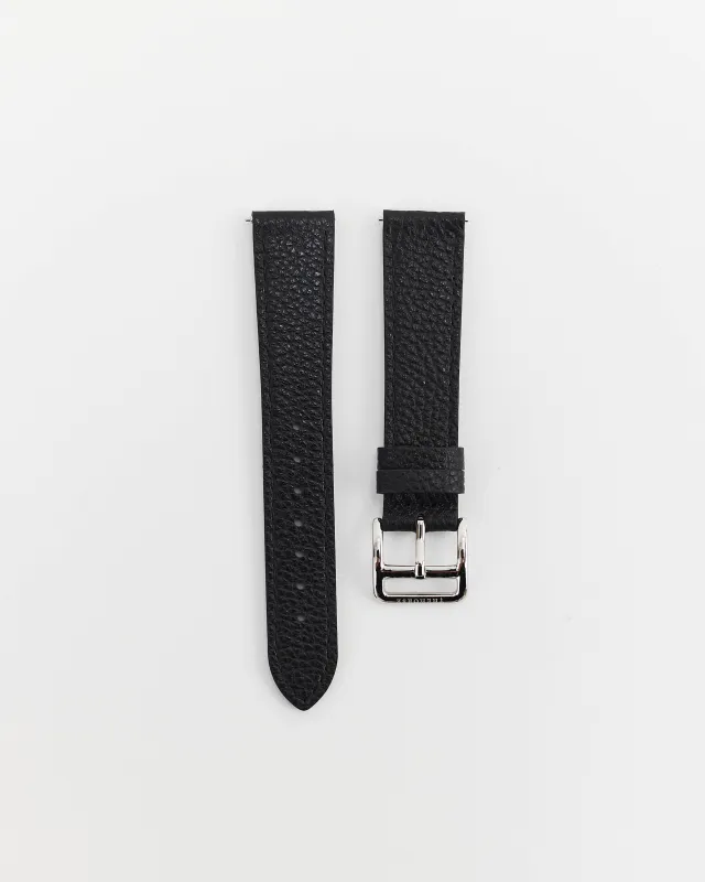 The 18mm Dress Watch Strap: Black Leather / Polished Silver Strap made by The Horse