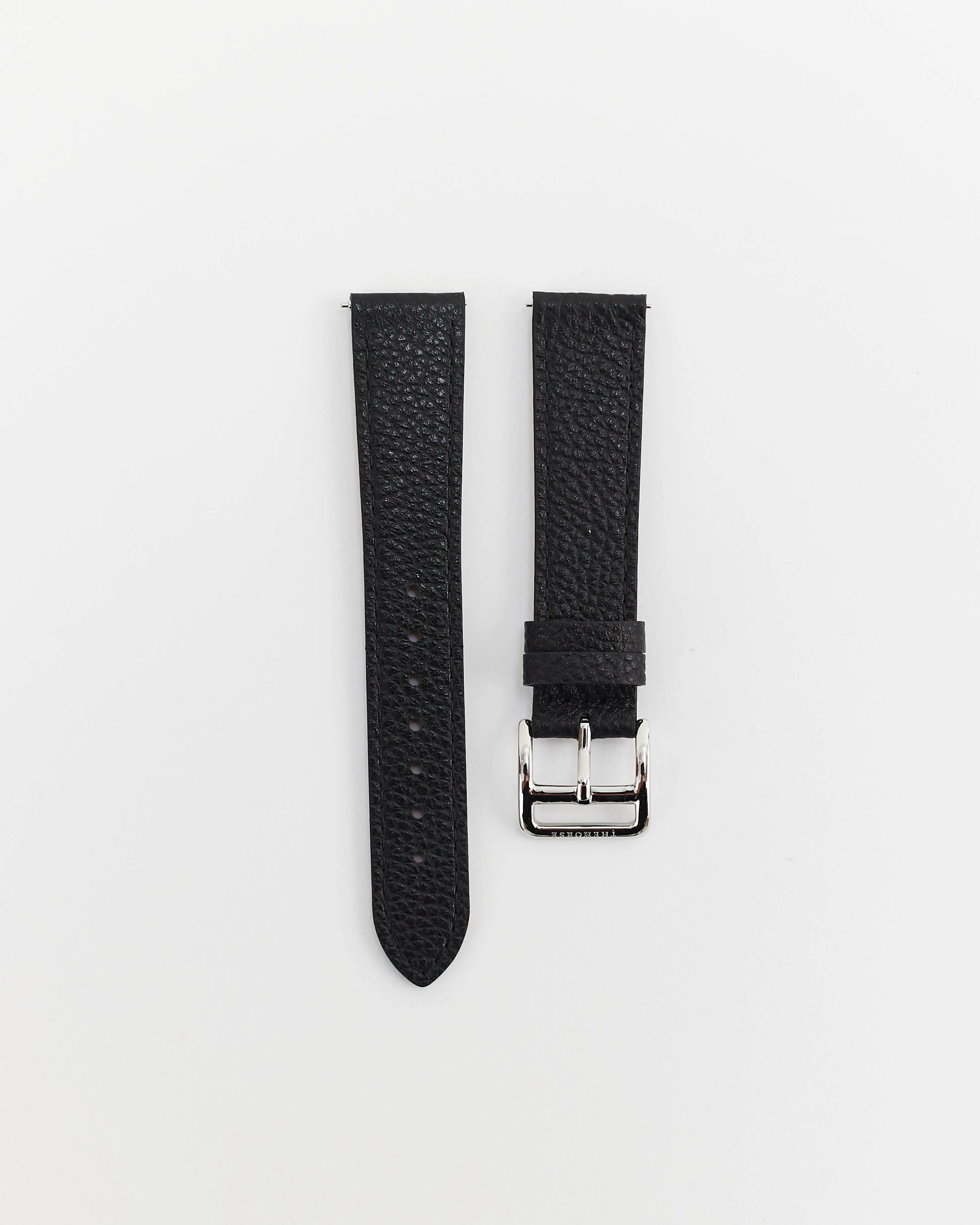 The 18mm Dress Watch Strap: Black Leather / Polished Silver Strap sold by The Horse