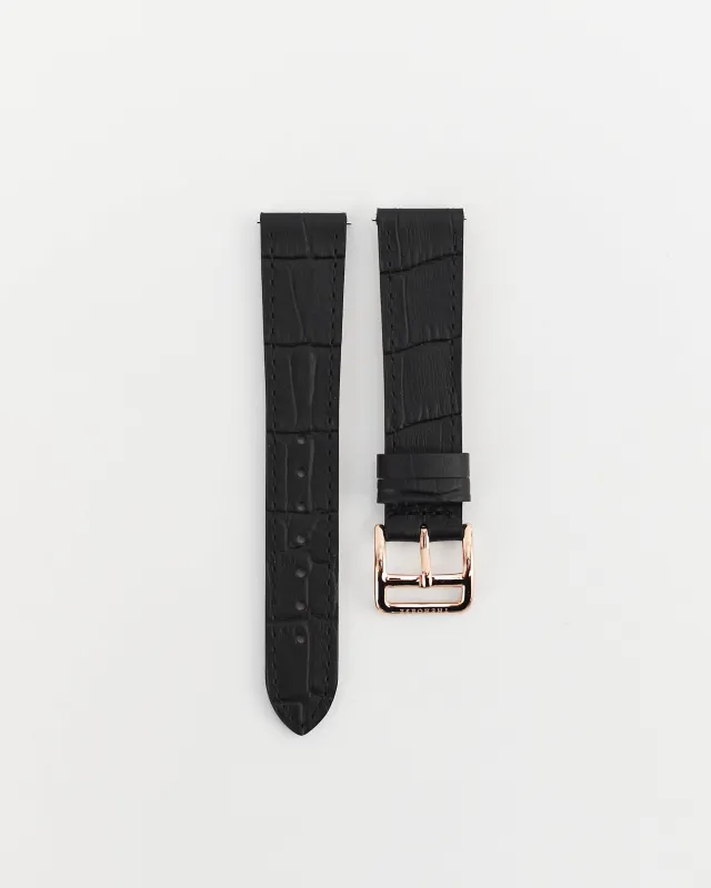 The 18mm Dress Watch Strap: Black Alligator Leather / Rose Gold Strap made by The Horse