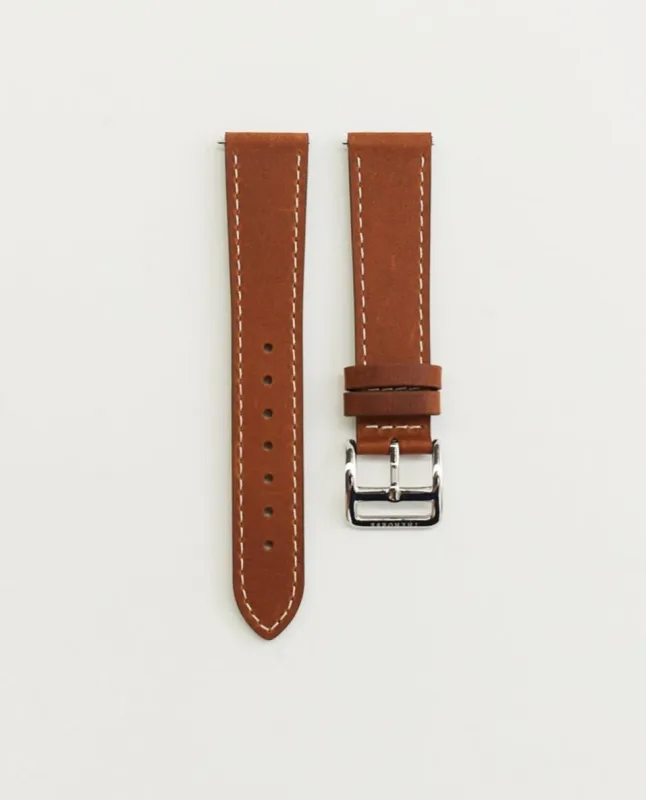 The 18mm Dress Watch Strap: Tan Leather / Polished Silver Strap made by The Horse
