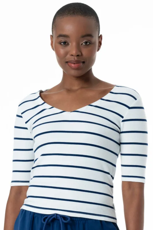 V-Neck Striped T-Shirt _ 152551 _ Optic White sold by Refinery