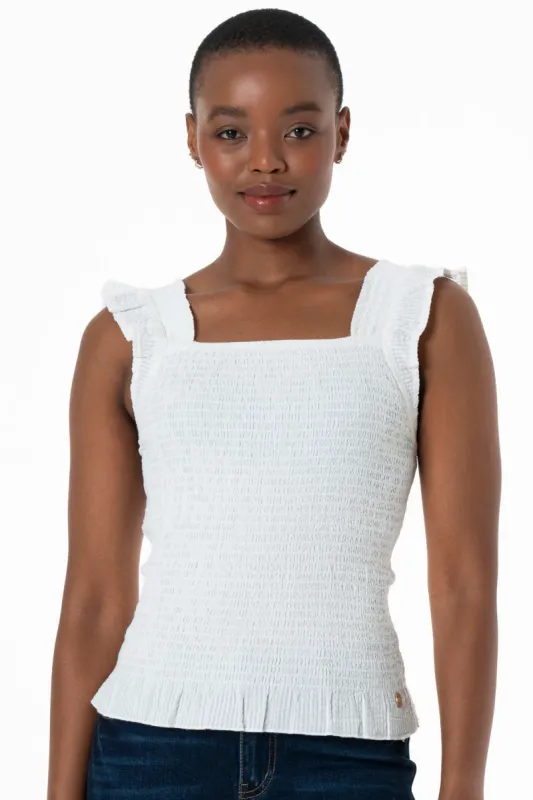 Shirred Top _ 143372 _ White sold by Refinery