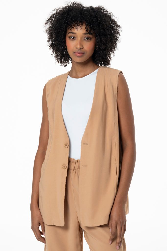 Longer Length Waistcoat _ 141225 _ Tan sold by Refinery