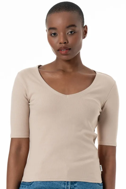 Ribbed V-Neck Top sold by Refinery
