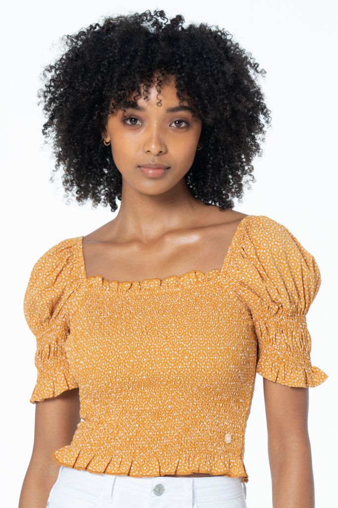 Puff Sleeve Top _ 130859 _ Yellow sold by Refinery