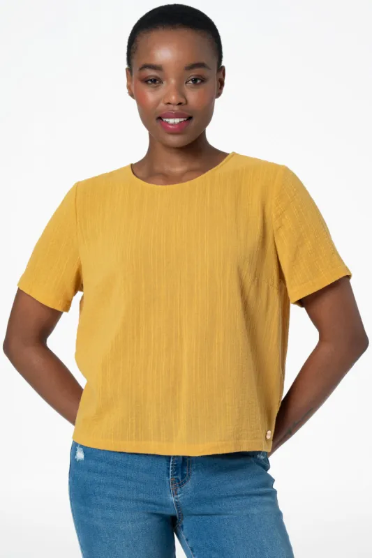 Boxy Textured Top _ 143364 _ Yellow sold by Refinery