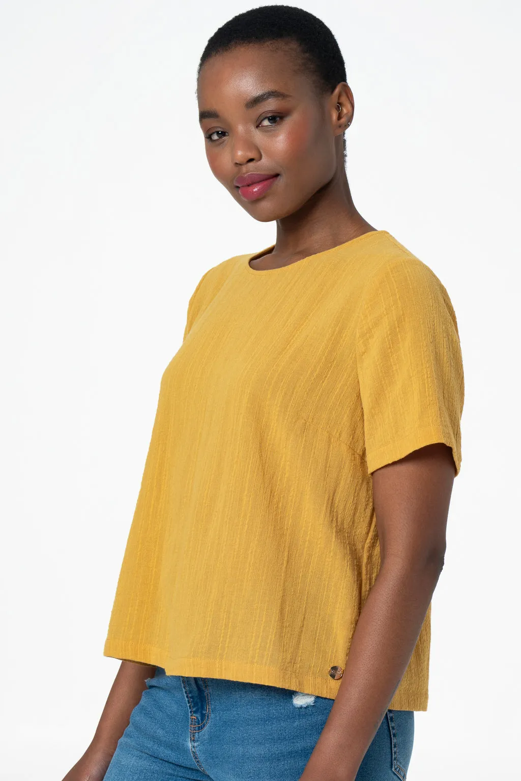 Boxy Textured Top _ 143364 _ Yellow sold by Refinery product image thumbnail 3