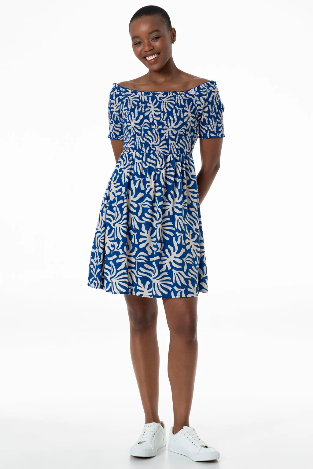 Off The Shoulder Dress _ 143351 _ Blue sold by Refinery