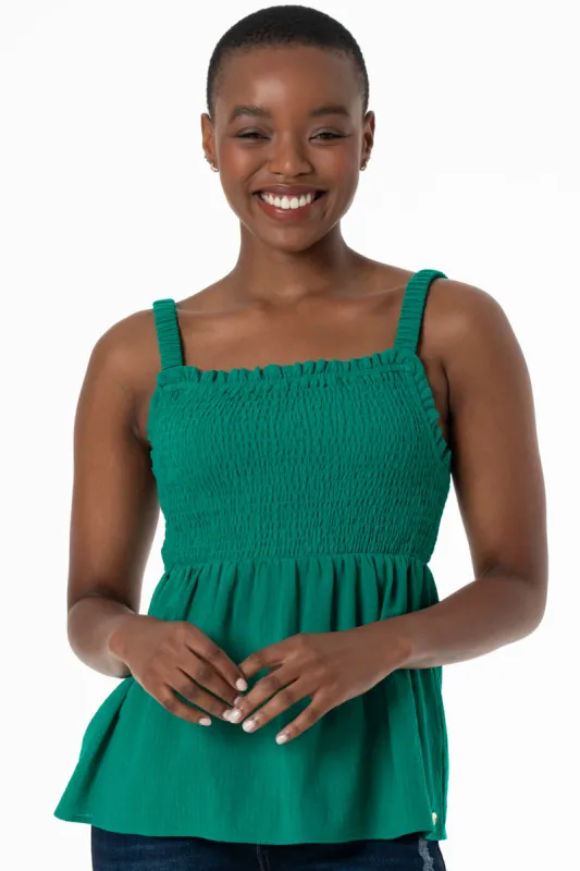 Shirred Top _ 143374 _ Green sold by Refinery