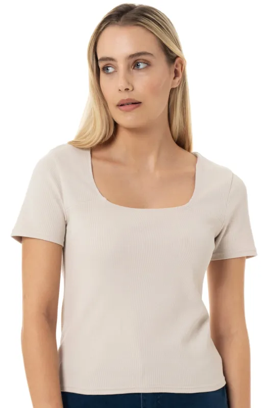 Ribbed Top _ 150052 _ Beige sold by Refinery