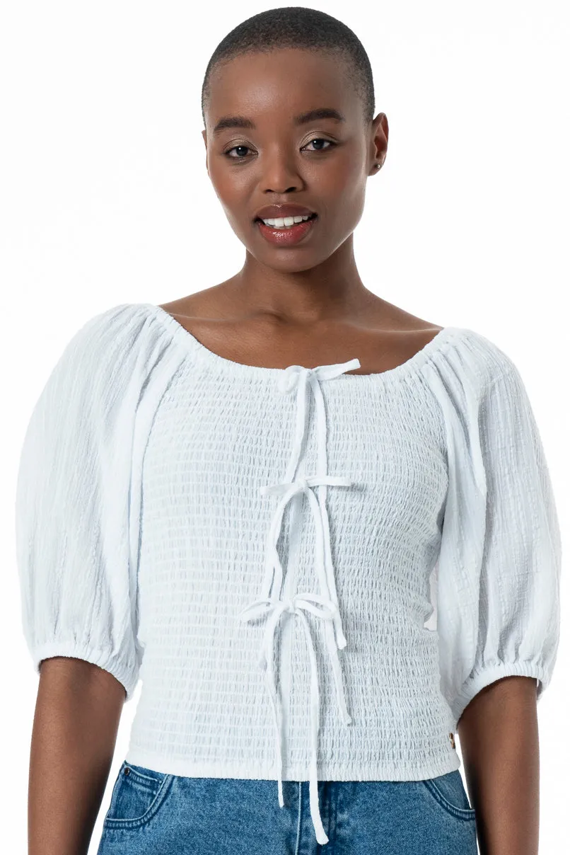 Shirred Top _ 152217 _ Optic White sold by Refinery