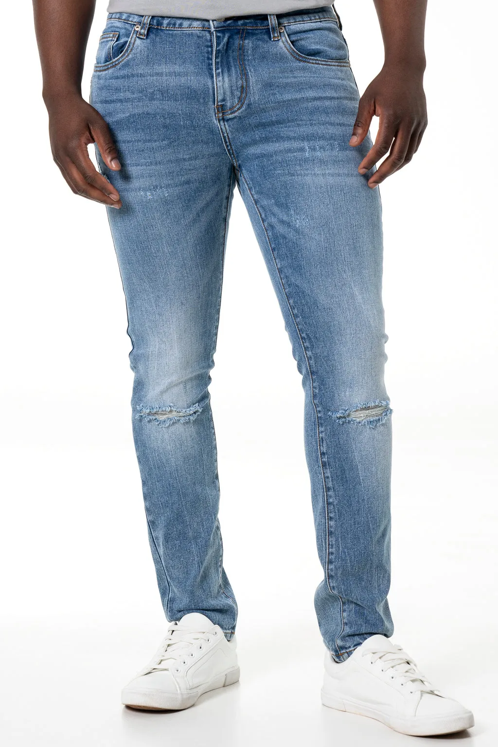 Rf02 Ripped Skinny Denim Jeans _ 140442 _ Mid Wash sold by Refinery