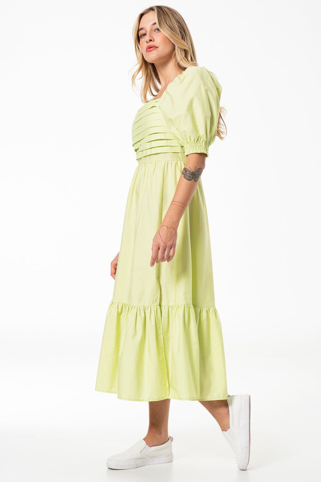 Puff Sleeve Poplin Dress _ 141417 _ Green sold by Refinery product image thumbnail 4
