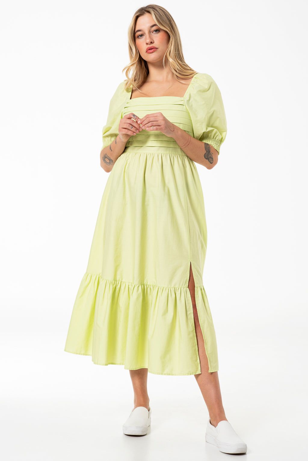 Puff Sleeve Poplin Dress _ 141417 _ Green sold by Refinery