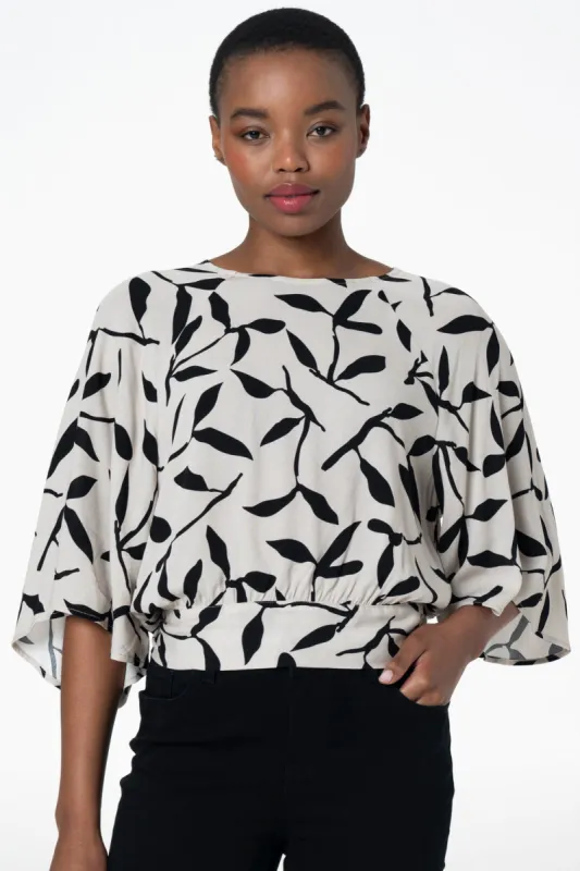 Flare Sleeve Top _ 143363 _ Stone sold by Refinery